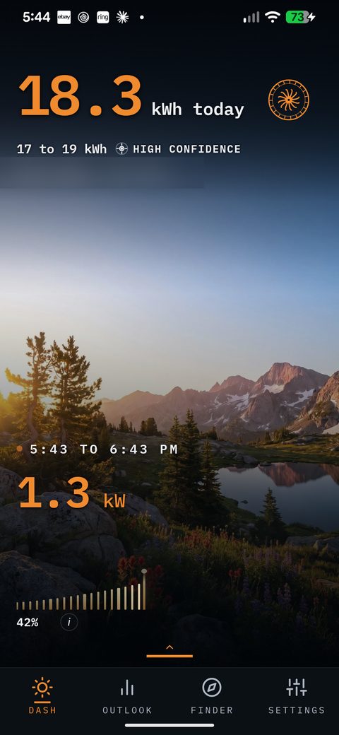SunPlanner forecast screen showing daily solar production estimates