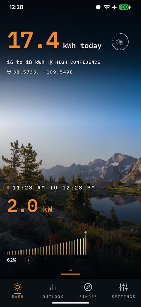 SunPlanner Dashboard using the Alpine Rockies scenery region