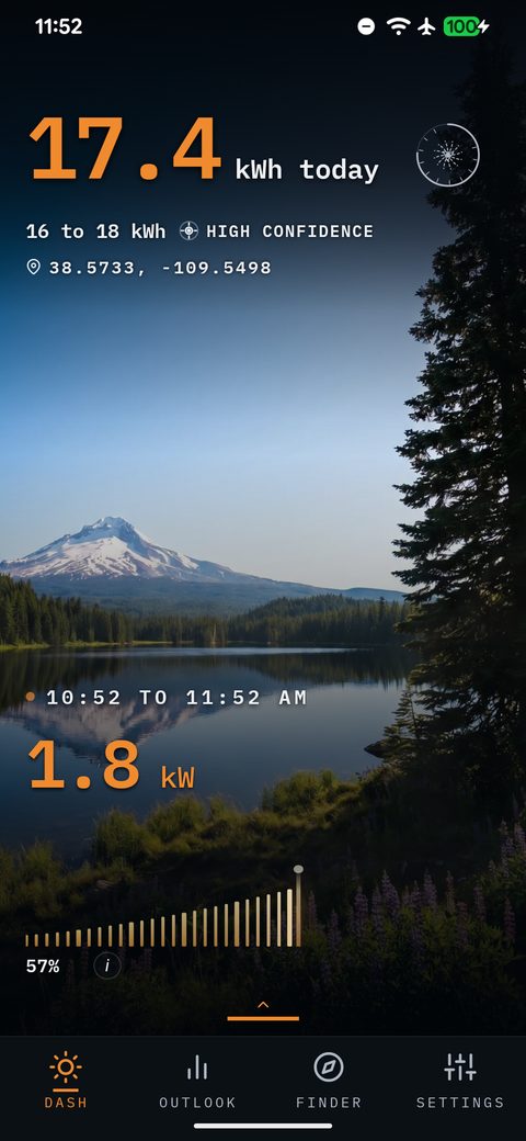 SunPlanner Dashboard using the Cascade-Sierra scenery region