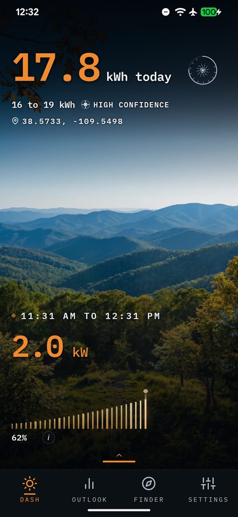SunPlanner Dashboard using the Eastern Forest scenery region
