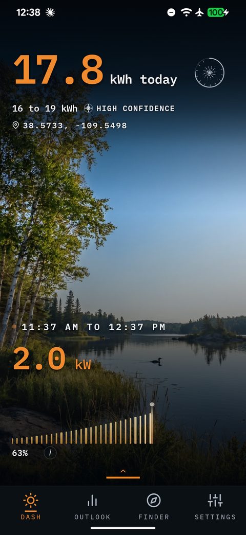 SunPlanner Dashboard using the Northwoods Boreal scenery region