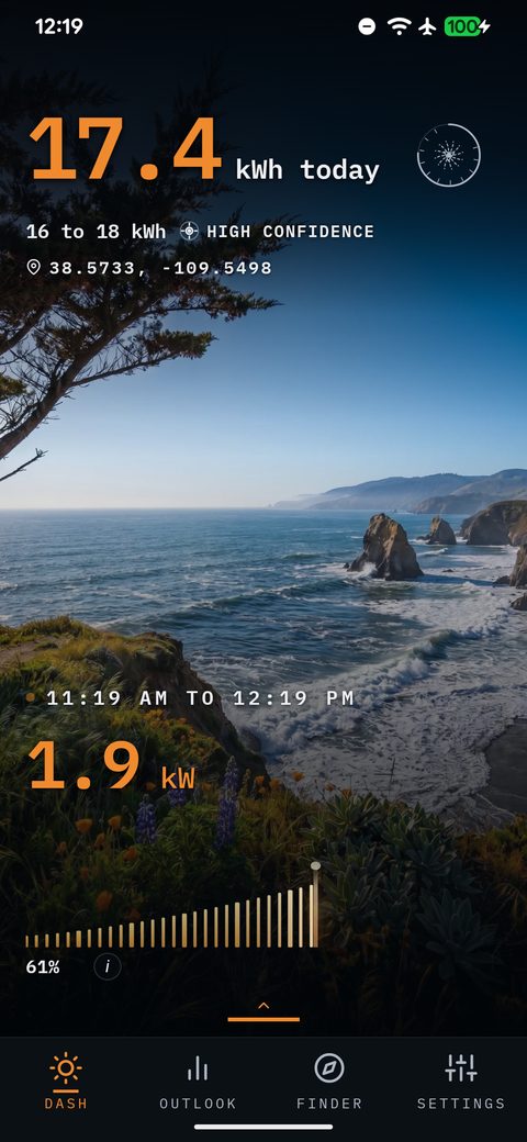 SunPlanner Dashboard using the Pacific Coast scenery region