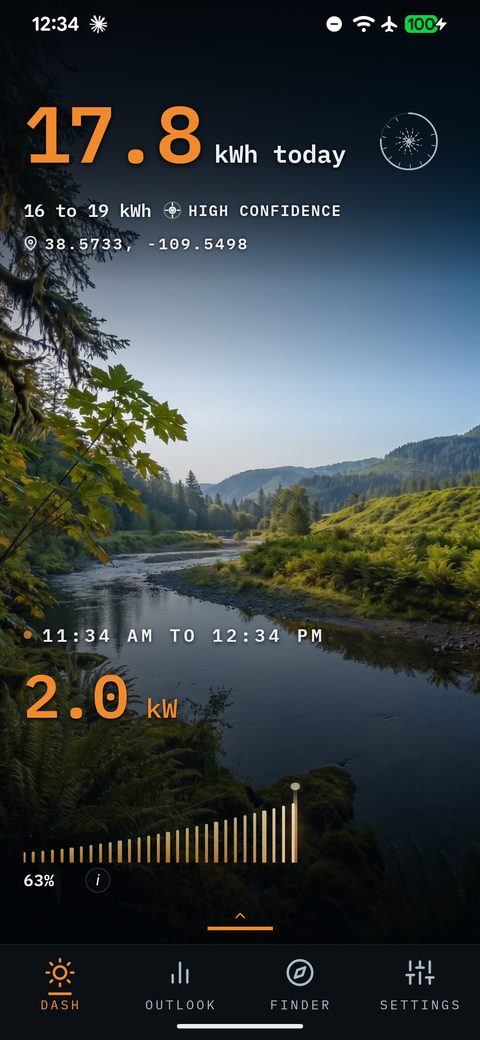 SunPlanner Dashboard using the PNW Rainforest scenery region