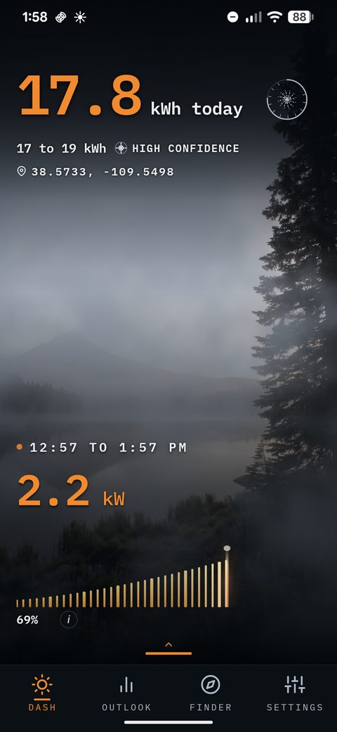 SunPlanner Dashboard scenery example for fog conditions