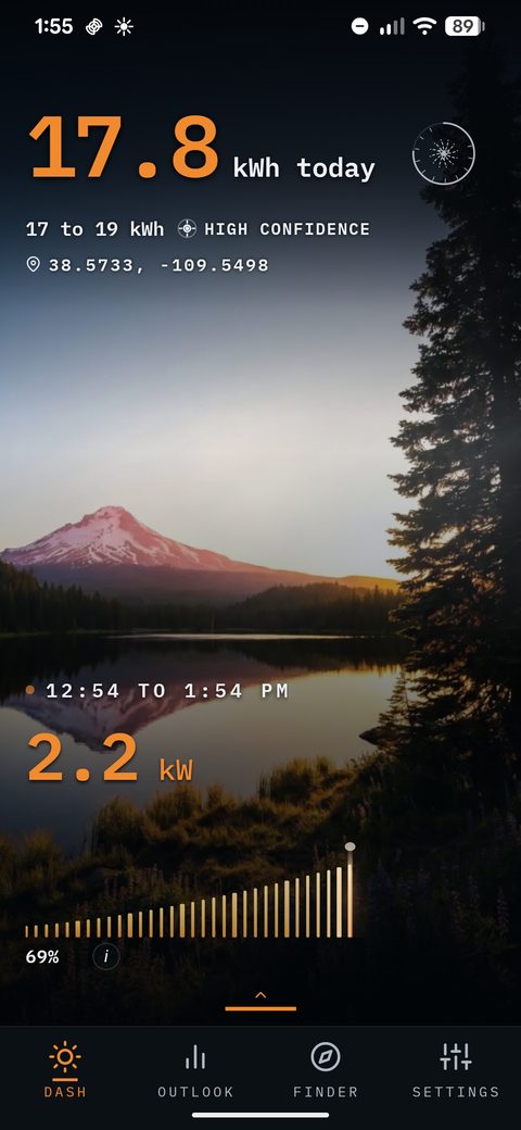 SunPlanner Dashboard scenery example for overcast conditions