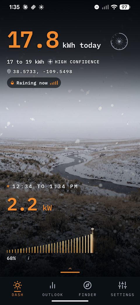 SunPlanner Dashboard scenery example for snow, rolling plains conditions