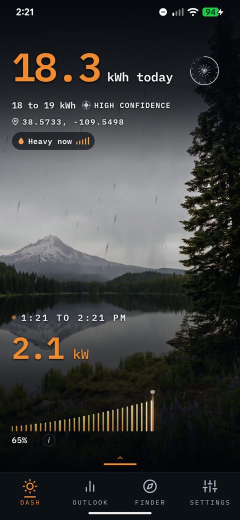 SunPlanner Dashboard scenery example for thunderstorm conditions